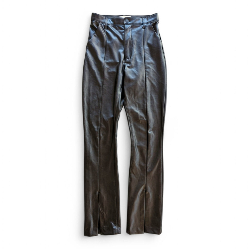 Abercrombie & Fitch Faux Leather Front Split Hem Slim Flare Pants Women's Sz 6 - Picture 6 of 12